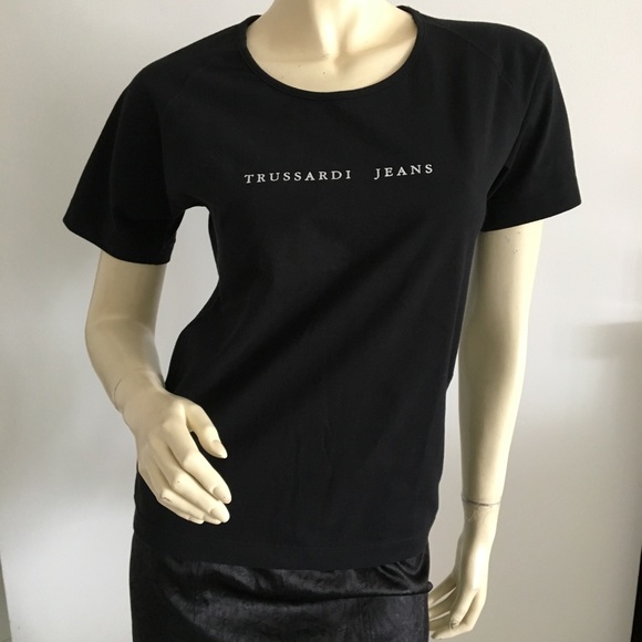 🔴 NWOT 🇮🇹 Trussardi Jeans stretchy Black tee - Picture 1 of 8